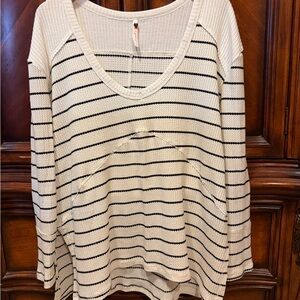 Poof! Waffle Knit Striped Cream and Black Women's Top size large
